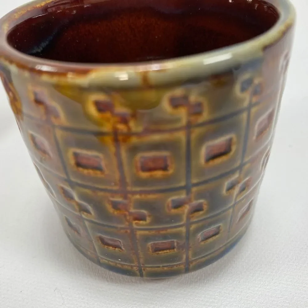 Lot of 3 Small Pottery Vases, 2 Blue VTG '73 , 1 Brown Pier One, Textured 2